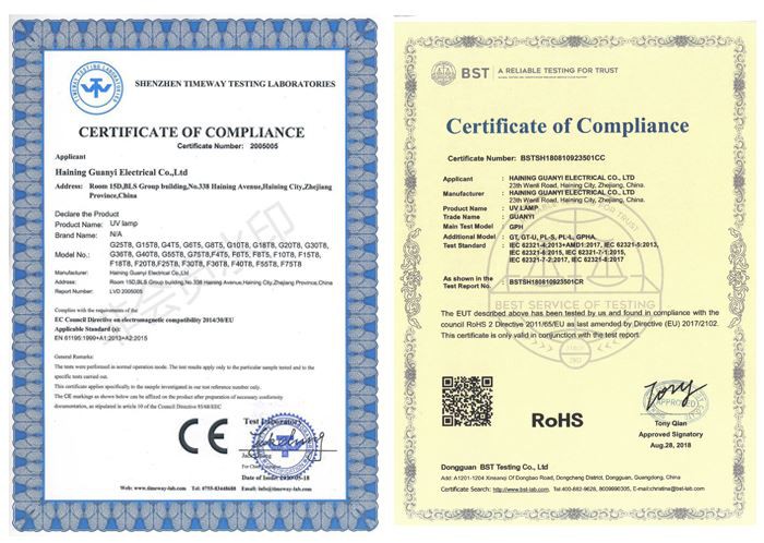 certification of uv light bulbs for sterilization